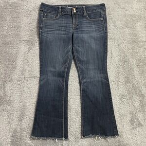 American Eagle Jeans Womens Size 14‎ Artist Flare Dark Wash Denim Raw Hem Blue